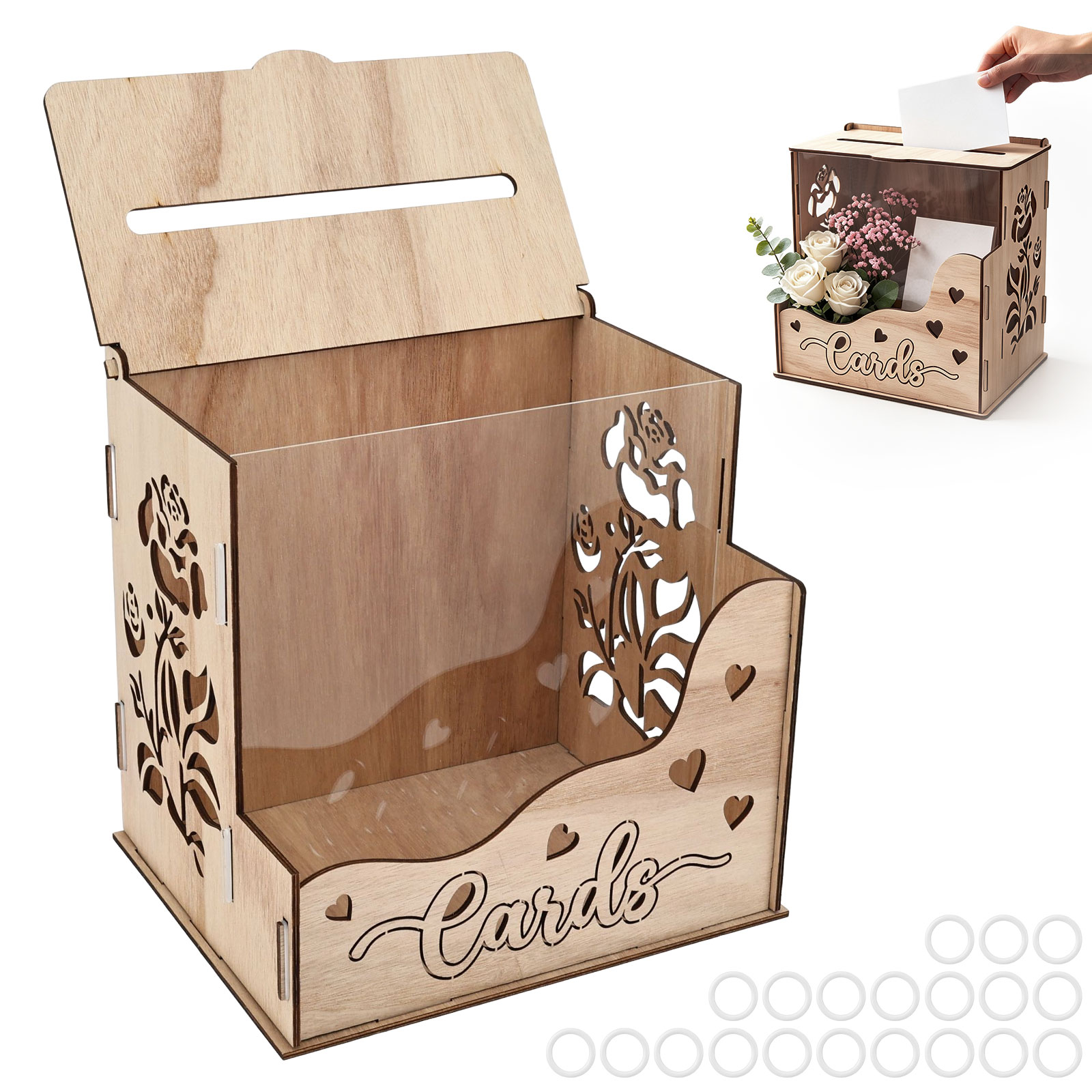 Wedding Card Box - صندوق بطاقات خشبي للحفلات مع نافذة