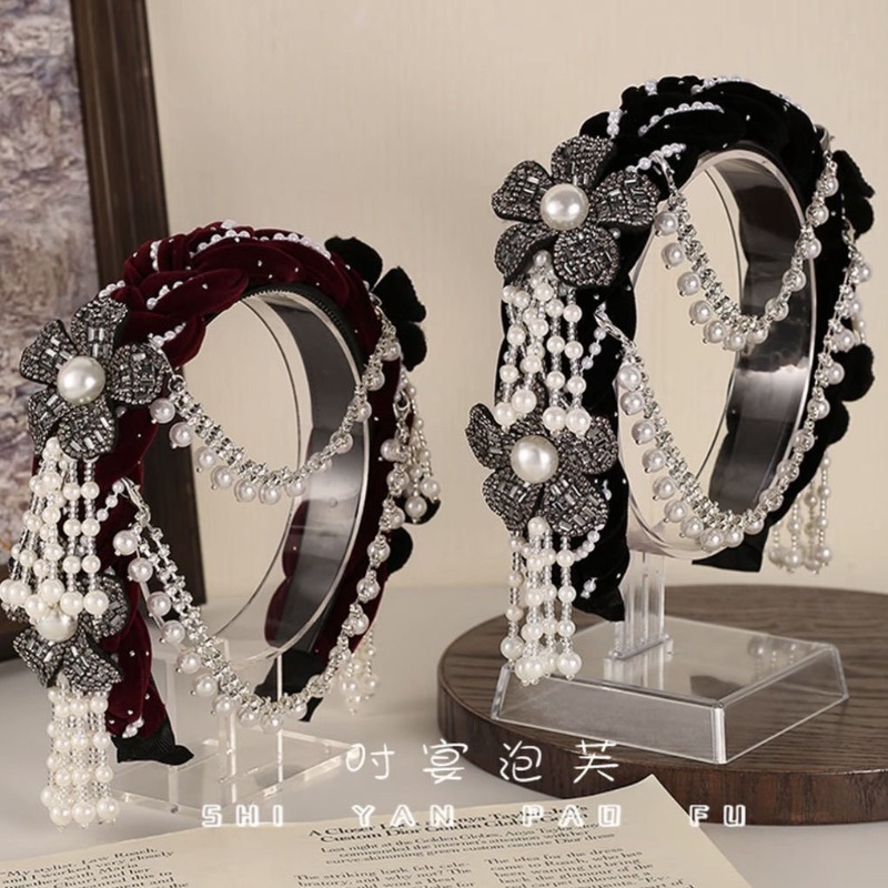 Good Floral & Wedding Decor Supply - عصابة رأس مخملية بنقوش زهرية عرقية،